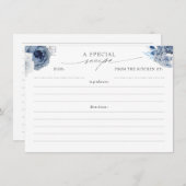 Dusty Blue en Navy Elegant Bloemenrecept Kaarten (Voorkant / Achterkant)