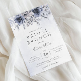 Dusty Blue en Navy Floral Elegant Bridal Brunch Kaart