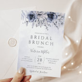 Dusty Blue en Navy Floral Elegant Bridal Brunch Kaart