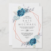 Dusty Blue en Navy Floral Elegant Kaart (Voorkant)