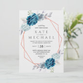 Dusty Blue en Navy Floral Elegant Kaart (Staand voorkant)