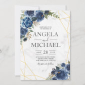 Dusty Blue en Navy Floral Elegant Kaart (Voorkant)