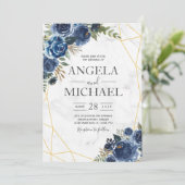 Dusty Blue en Navy Floral Elegant Kaart (Staand voorkant)