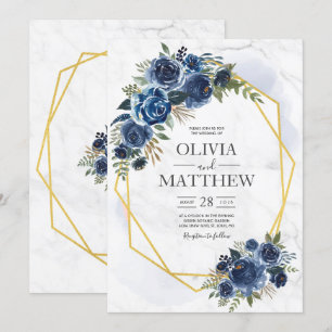 Dusty Blue en Navy Floral Elegant Kaart