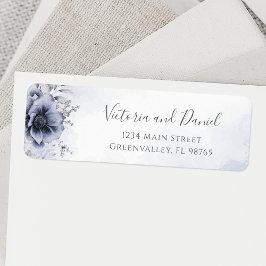 Dusty Blue en Navy Floral Elegant Return Address Etiket