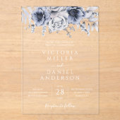 Dusty Blue en Navy Floral Elegant Wedding Acryl Uitnodigingen (Voorkant)