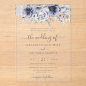 Dusty Blue en Navy Floral Elegant Wedding Acryl Uitnodigingen (Voorkant)