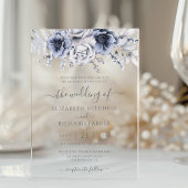 Dusty Blue en Navy Floral Elegant Wedding Acryl Uitnodigingen