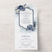 Dusty Blue en Navy Floral Elegant Wedding All In One Uitnodiging