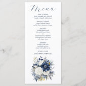 Dusty Blue en Navy Floral Elegant Wedding Menu (Achterkant)