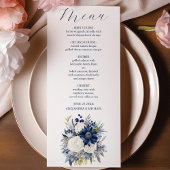 Dusty Blue en Navy Floral Elegant Wedding Menu