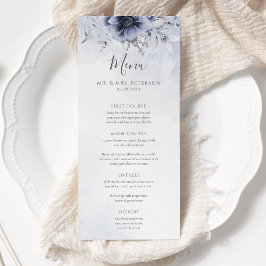 Dusty Blue en Navy Floral Elegant Wedding Menu
