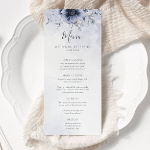 Dusty Blue en Navy Floral Elegant Wedding Menu