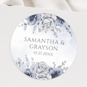 Dusty Blue en Navy Floral Elegant Wedding Ronde Sticker
