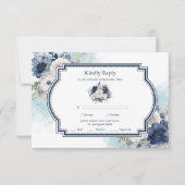 Dusty Blue en Navy Floral Elegant Wedding RSVP Kaartje (Voorkant)