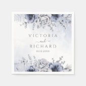 Dusty Blue en Navy Floral Elegant Wedding Servet (Voorkant)