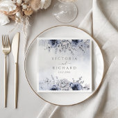 Dusty Blue en Navy Floral Elegant Wedding Servet