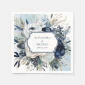 Dusty Blue en Navy Floral Elegant Wedding Servet (Voorkant)