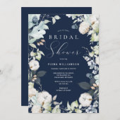 Dusty Blue en Navy Floral Vrijgezellenfeest Kaart (Voorkant / Achterkant)