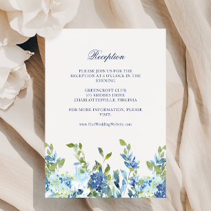 Dusty Blue en Navy Floral Wedding Receptie Informatiekaartje