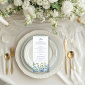 Dusty Blue en Navy Floral Wedding Receptie Menu