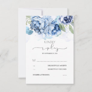 Dusty Blue en Navy Flowers Wedding RSVP