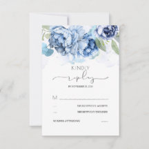 Dusty Blue en Navy Flowers Wedding RSVP