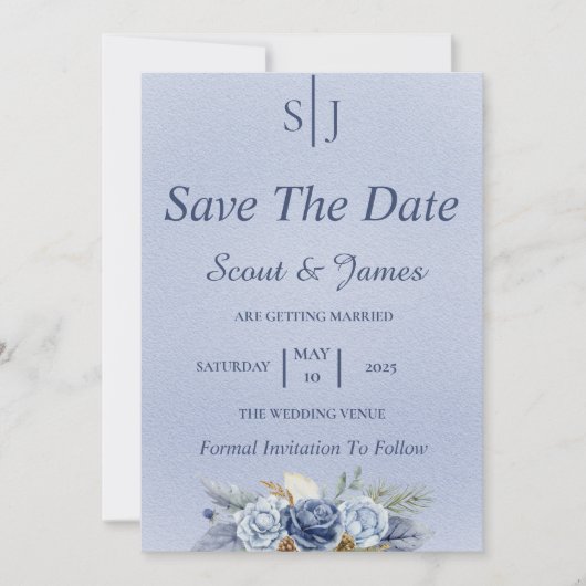 Dusty Blue en Navy Save The Date (Voorkant)