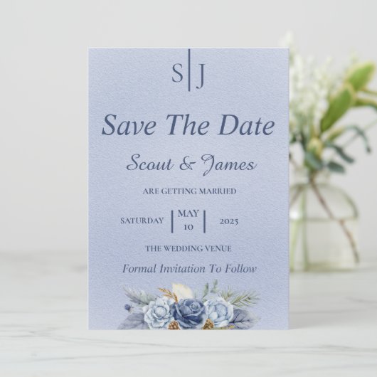 Dusty Blue en Navy Save The Date (Staand voorkant)