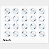 Dusty Blue en Navy Waterverf Floral Wedding Ronde Sticker (Vel)