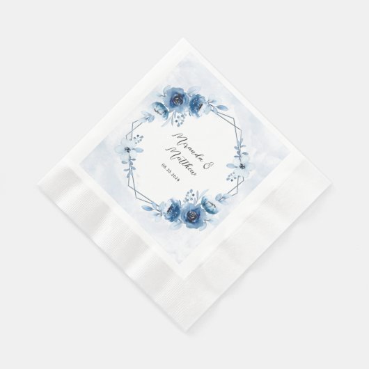Dusty Blue en Navy Waterverf Floral Wedding Servet (Hoek)