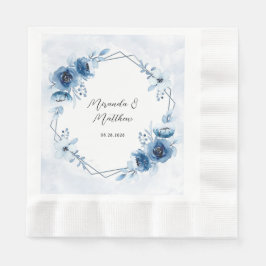 Dusty Blue en Navy Waterverf Floral Wedding Servet