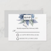Dusty Blue en Navy Wedding RSVP Kaartje (Voorkant / Achterkant)