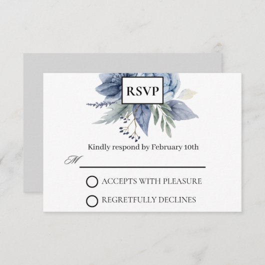 Dusty Blue en Navy Wedding RSVP Kaartje (Voorkant / Achterkant)