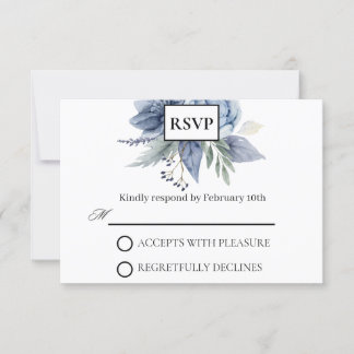 Dusty Blue en Navy Wedding RSVP Kaartje