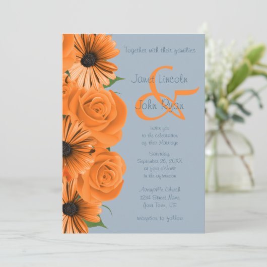 Dusty Blue en Oranje Rozen & Daisies2 Kaart
