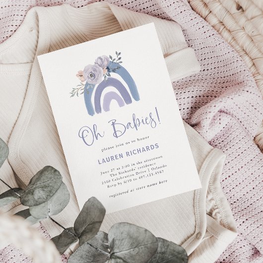 Dusty Blue en Paars | Rainbow Oh Babies Shower Kaart
