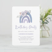 Dusty Blue en Paarse Boho Rainbow Birthday Party Kaart (Staand voorkant)