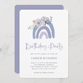 Dusty Blue en Paarse Boho Rainbow Birthday Party Kaart
