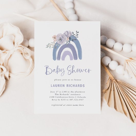 Dusty Blue en Paarse Boho | RegenboogBaby shower Kaart