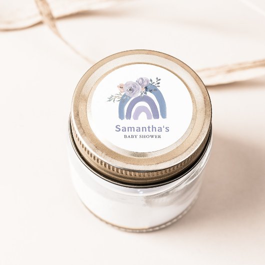 Dusty Blue en Paarse Boho | RegenboogBaby shower Ronde Sticker