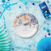 Dusty Blue en Peach Bloemen Elegante bruiloft Papieren Bordje (Feest)