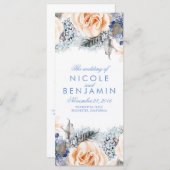Dusty Blue en Peach Bloemen Wedding Programma's (Voorkant / Achterkant)
