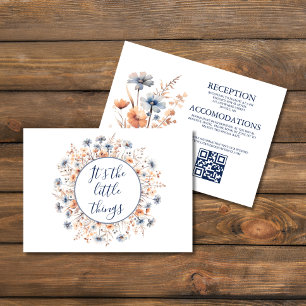Dusty Blue en Peach Boho Wildflower QR-code Informatiekaartje