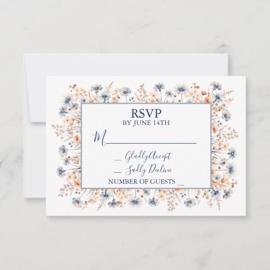 Dusty Blue en Peach Boho Wildflower RSVP-kaart Kaart (Voorkant)