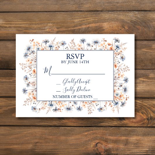 Dusty Blue en Peach Boho Wildflower RSVP-kaart Kaart