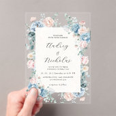 Dusty Blue en Peach Elegant Bloemen Huwelijk Acryl Uitnodigingen (Insitu (Draagbaar))