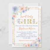 Dusty Blue en Peach Floral Baby shower Kaart (Voorkant)