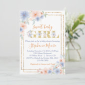 Dusty Blue en Peach Floral Baby shower Kaart (Staand voorkant)