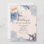 Dusty Blue en Peach Floral Wedding Kaart (Voorkant)